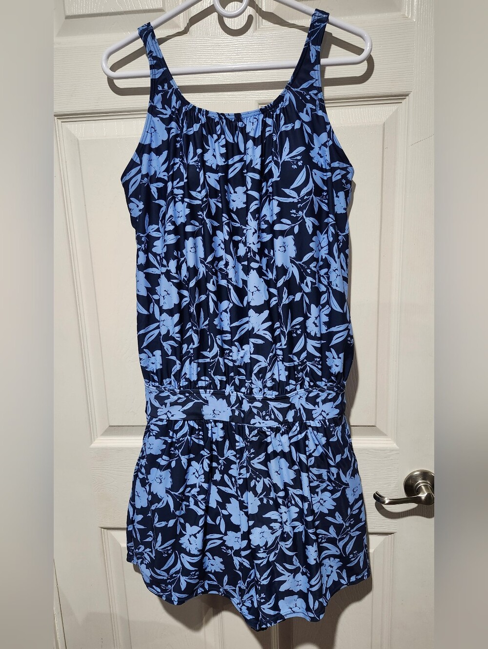 BloomChic Navy and Blue Floral One-Piece Swim Romper Size 14/16